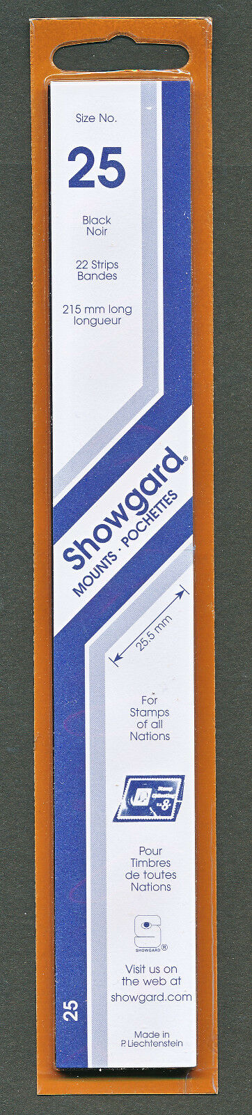 Showgard Stamp Mount Size 25/215 Mm - Black (pack Of 22) (25x215  25mm) Strip