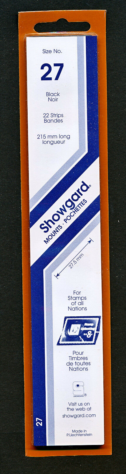 Showgard Stamp Mount Size 27/215mm - Black  (pack Of 22) (27x215  27mm)  Strip