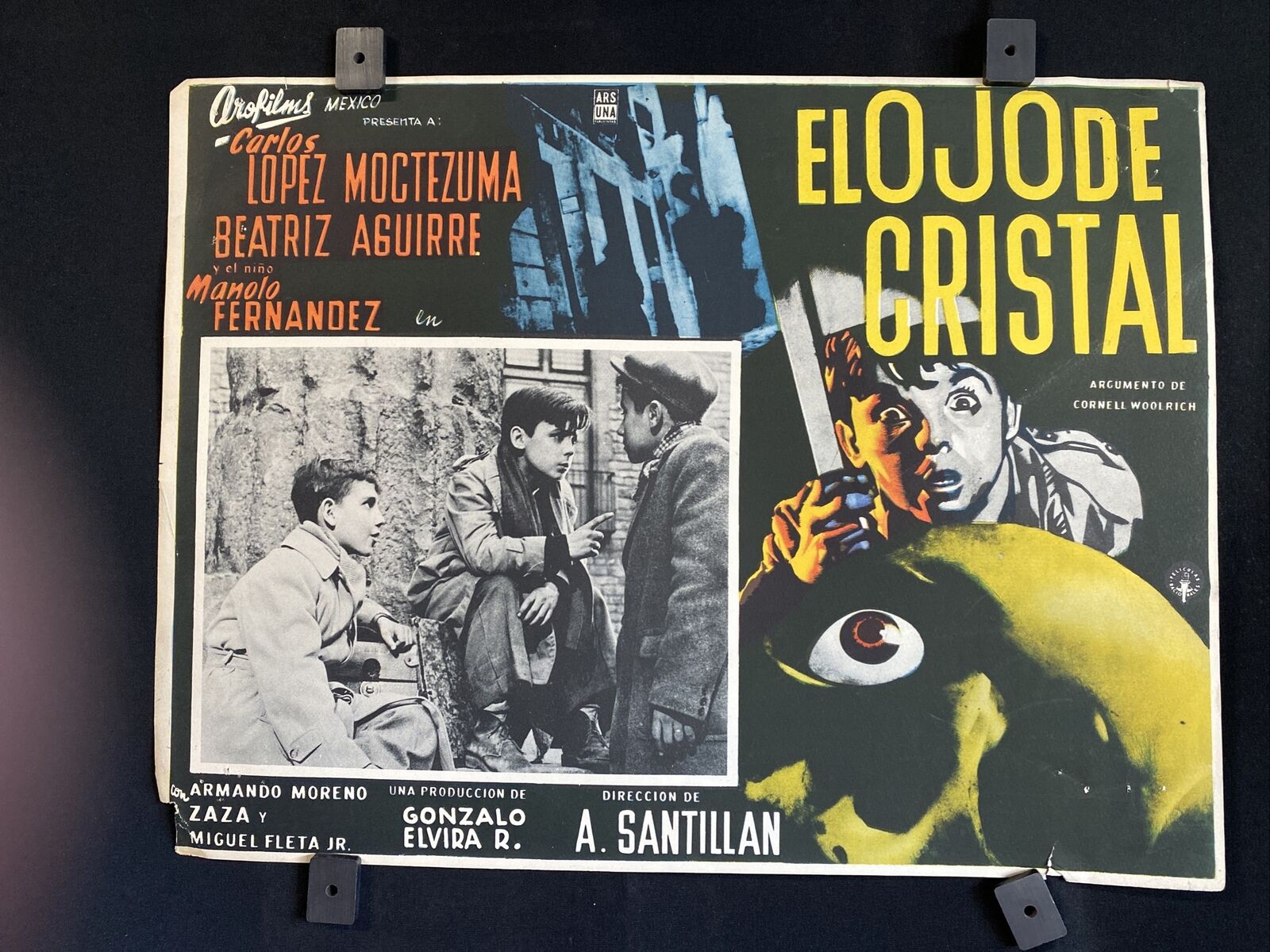 1956 El Ojo De Cristal Original Mexican Movie Lobby Card 16"x12"