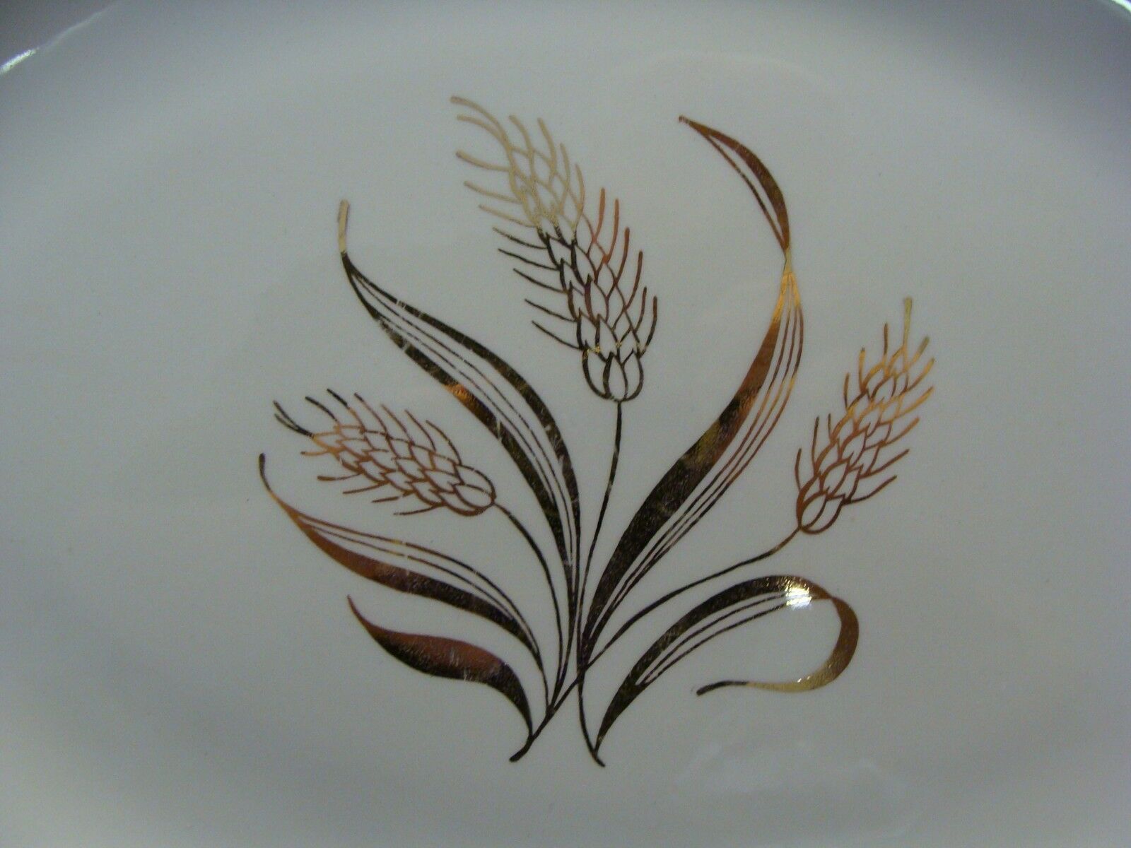 Vintage Off White Platter With Gold Wheat Pattern