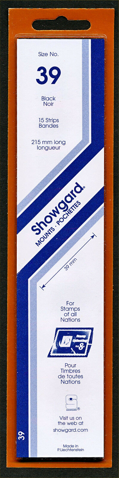 Showgard Stamp Mount Size 39/215 Mm - Black (pack Of 15) (39x215  39mm)  Strip