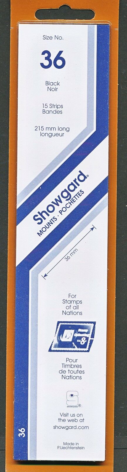 Showgard Stamp Mount Size 36/215mm - Black (pack Of 15) (36x215  36mm)  Strip
