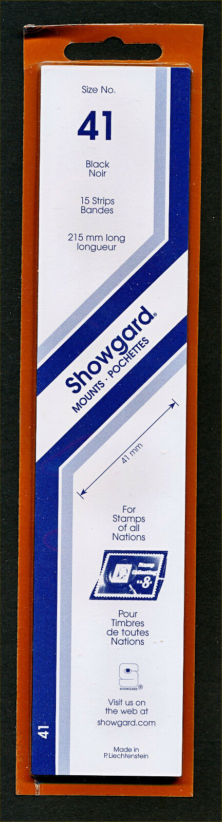 Showgard Stamp Mount Size 41/215 Mm - Black (pack Of 15) (41x215  41mm)  Strip