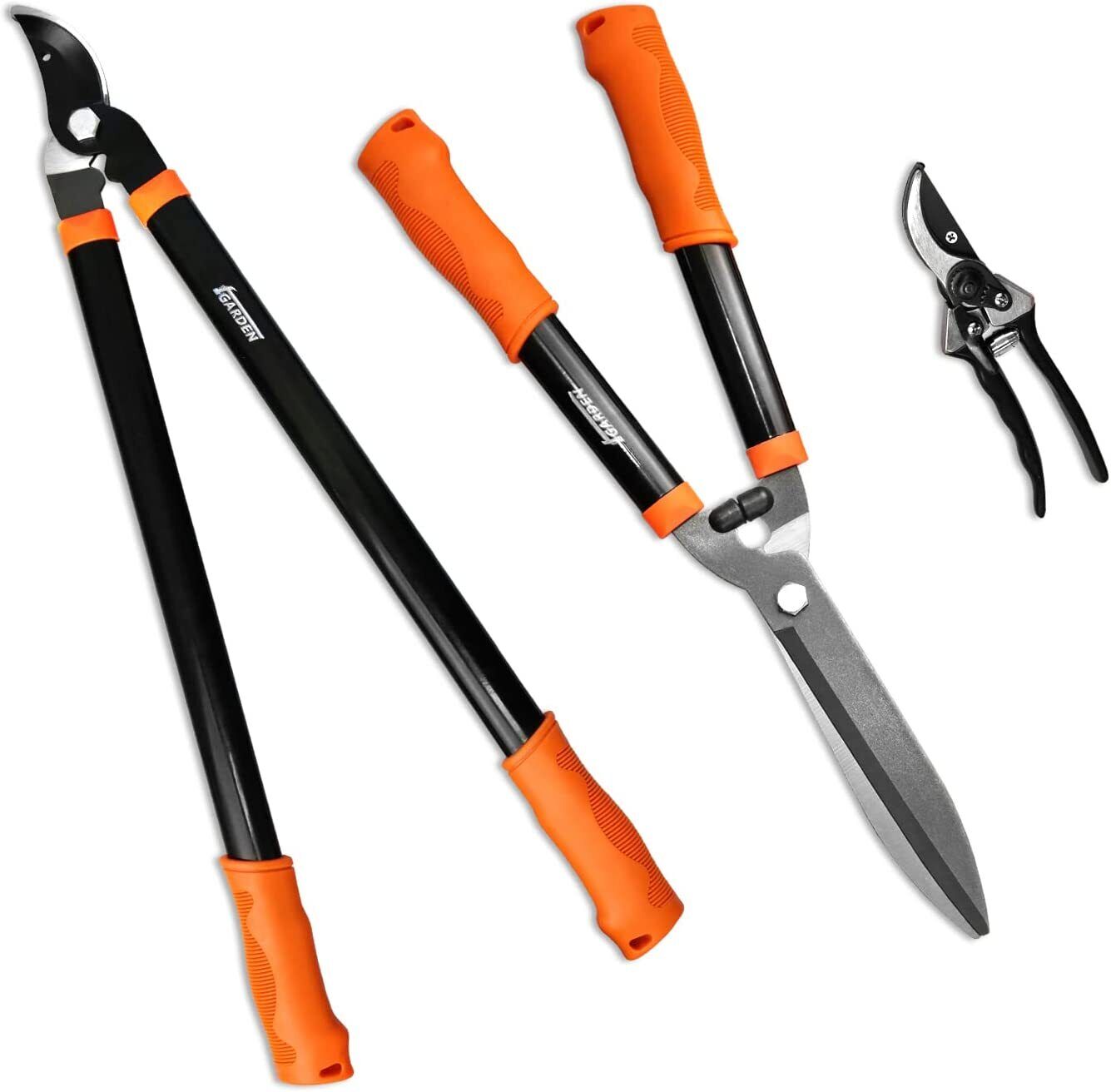 3 Piece Combo Garden Tool Set With Lopper, Hedge Shears And Pruner Shears,