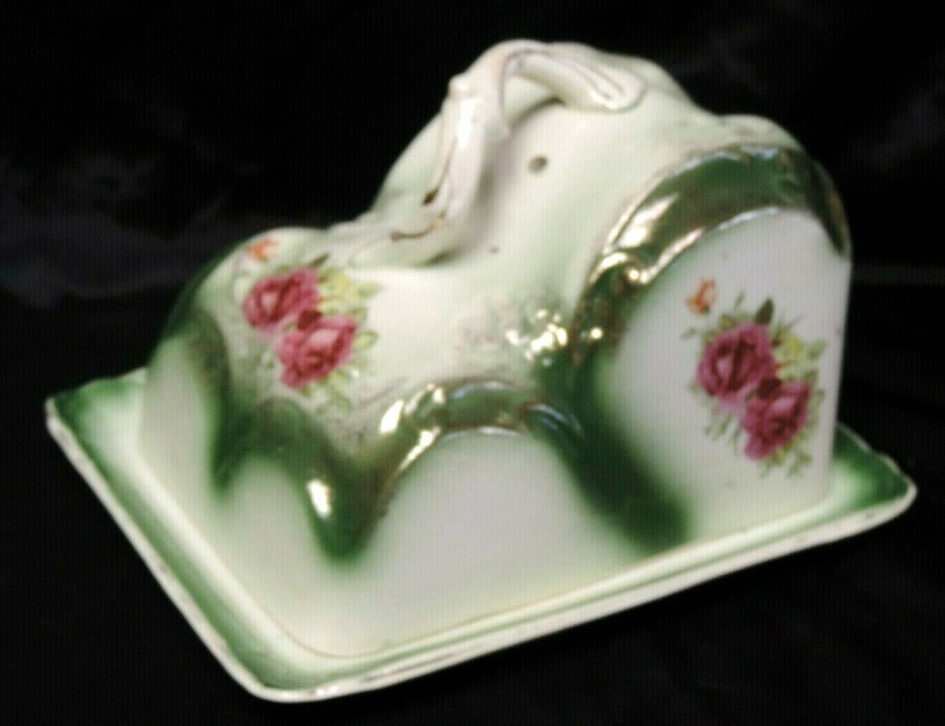 Antique Victorian Porcelain China Cheese Butter Cover Dish Lid Plate Handle