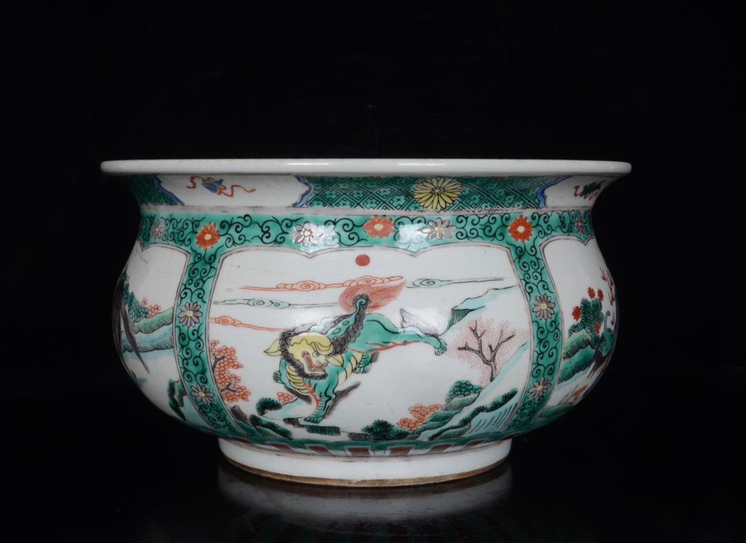 Old Chinese Wu Cai Porcelain Brush Washer Kangxi Marked S999